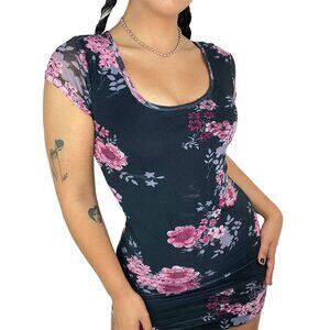 Derek Heart Mini Bodycon Dress, Floral Black, Small